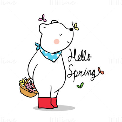 White bear hello spring vector illustration