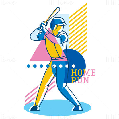 Baseball player home run vector illustration