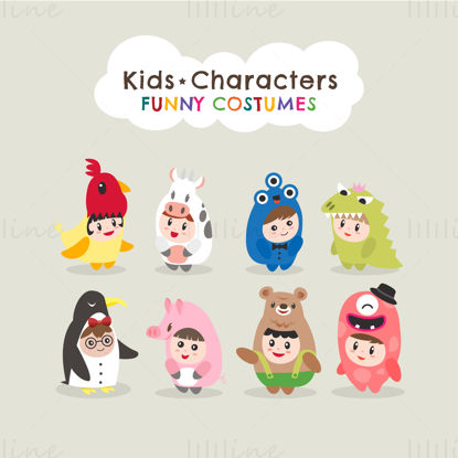 Kids in cute animal costume vector