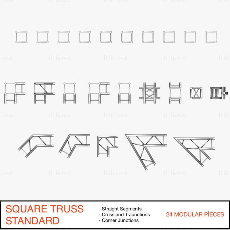 Square Truss 3D Model Standard Collection - 24 PCS Modular