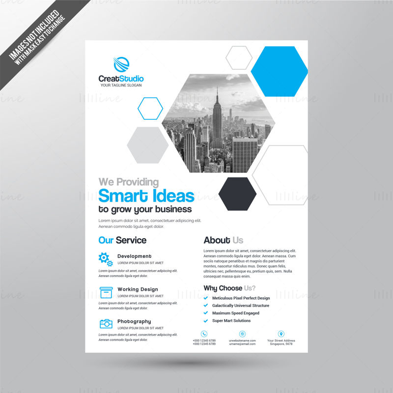 Blue business leaflet flyer template vector