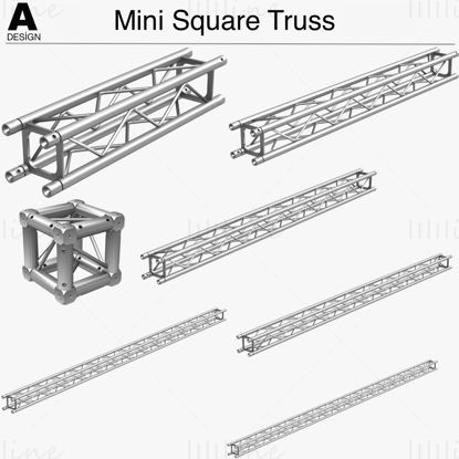 Kolekce 3D modelů mini čtvercových příhradových nosníků - 7 KS modulární
