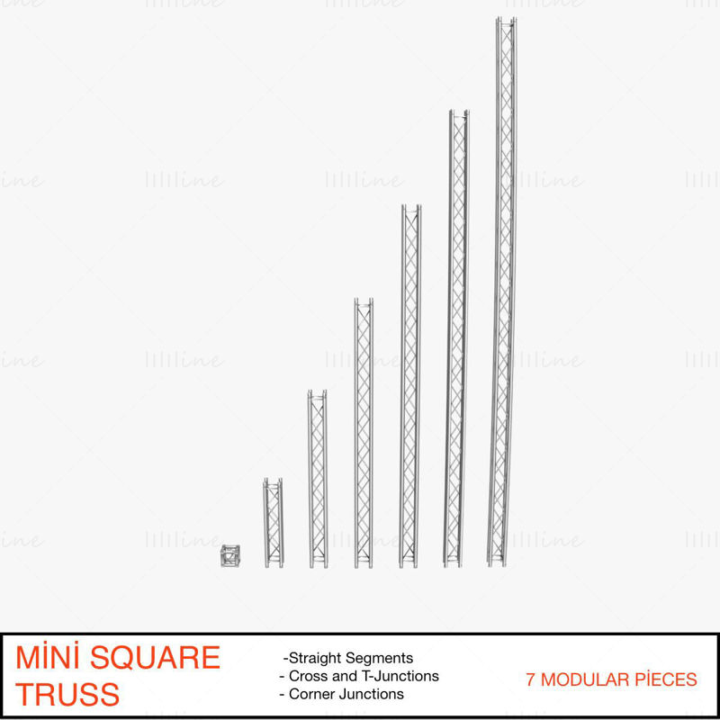 Kolekce 3D modelů mini čtvercových příhradových nosníků - 7 KS modulární