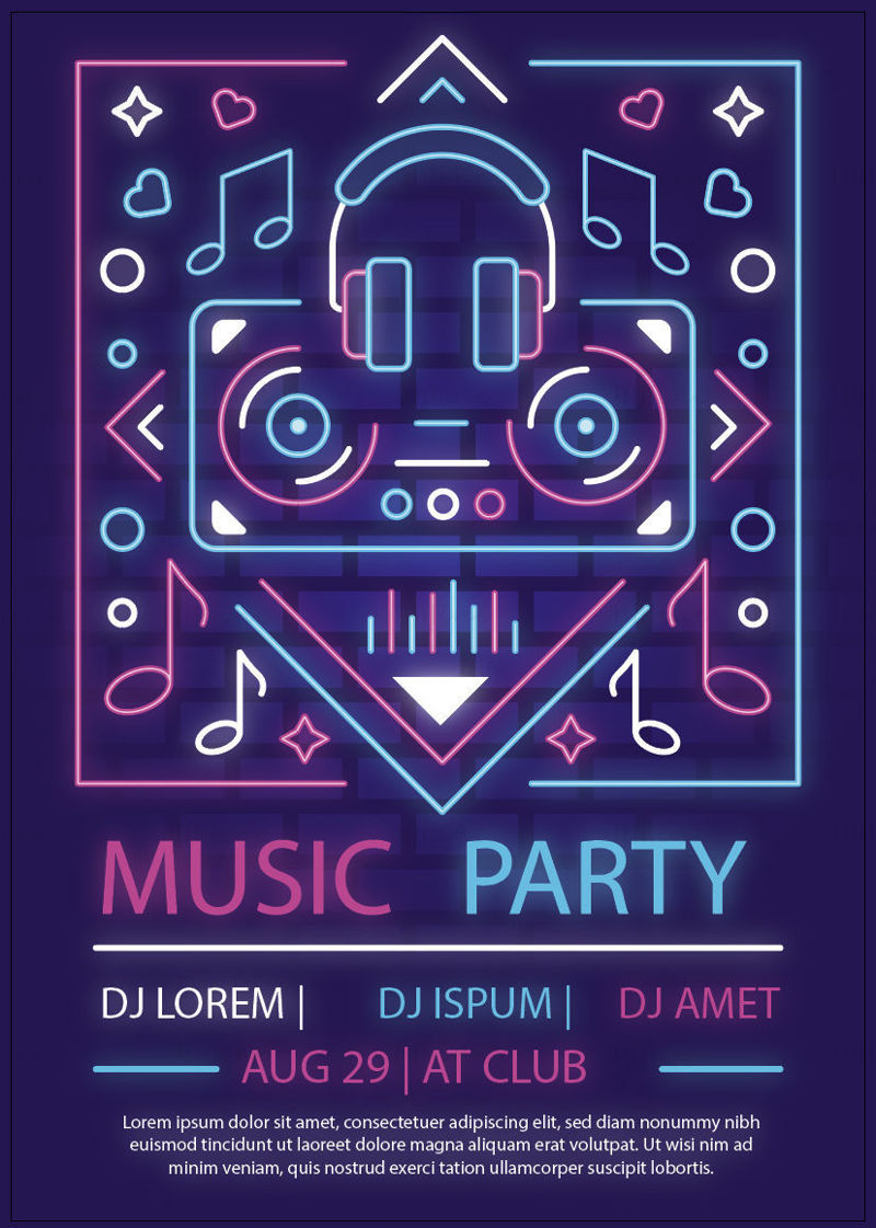 Neon Music Party Poster Model Vector