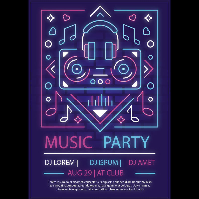 Neon Music Party Poster Template Vector