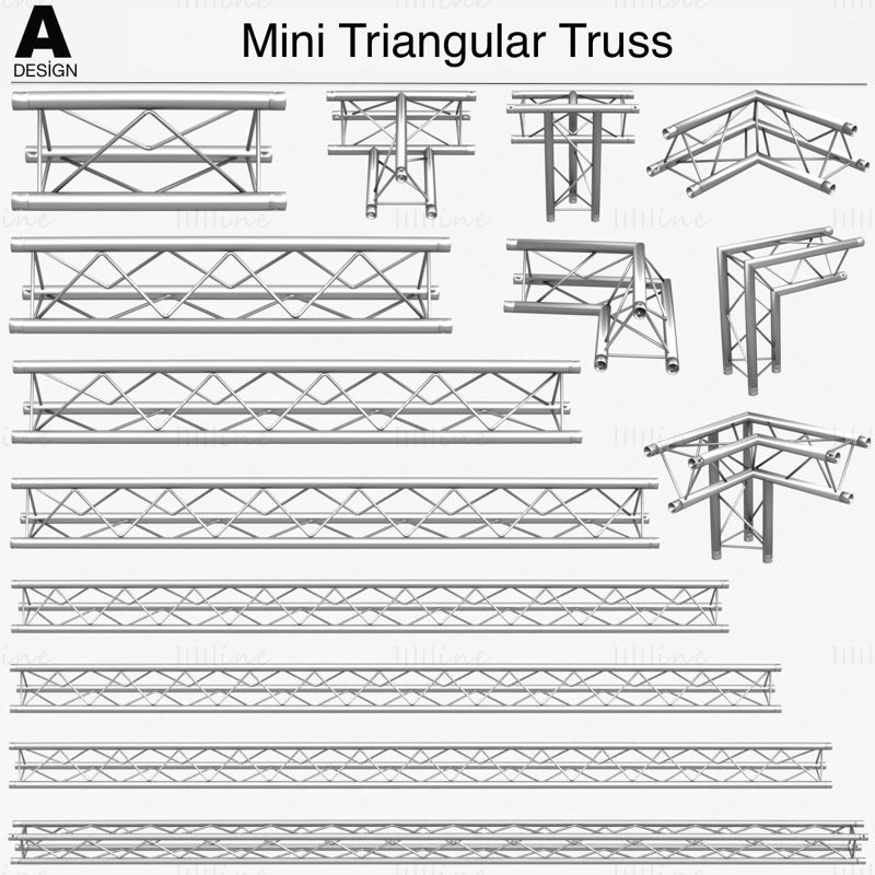 Colecție de modele 3D de mini truss triunghiular - 14 bucăți modulare
