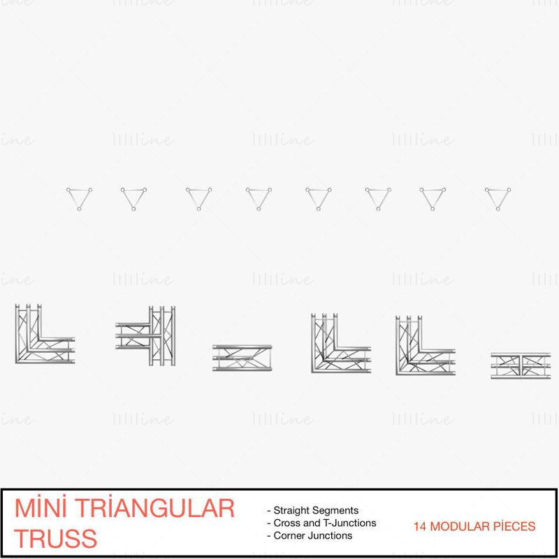Kolekce 3D modelů Mini trojúhelníkového nosníku – 14 KS modulární