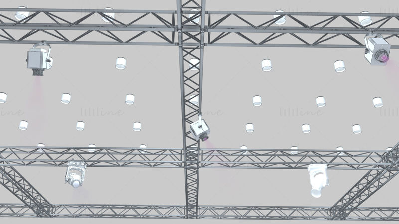 نموذج ثلاثي الأبعاد لأضواء مسرح تروس مربعة كبيرة