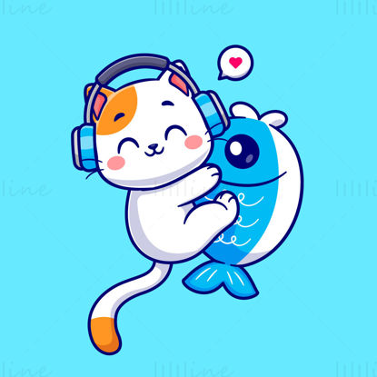 Cartoon cat fish vector