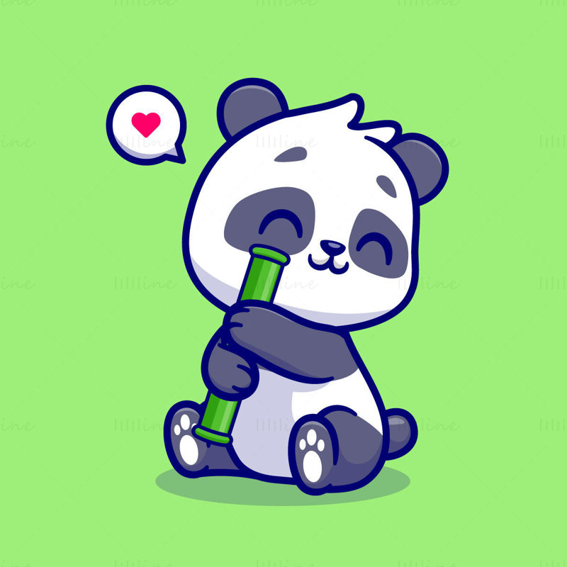 Desenhos animados Panda bonito comendo ilustração de bambu, Gráficos -  Envato Elements