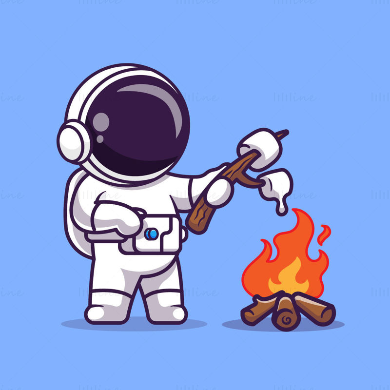 Dessin animé astronaute et vecteur de feu de joie