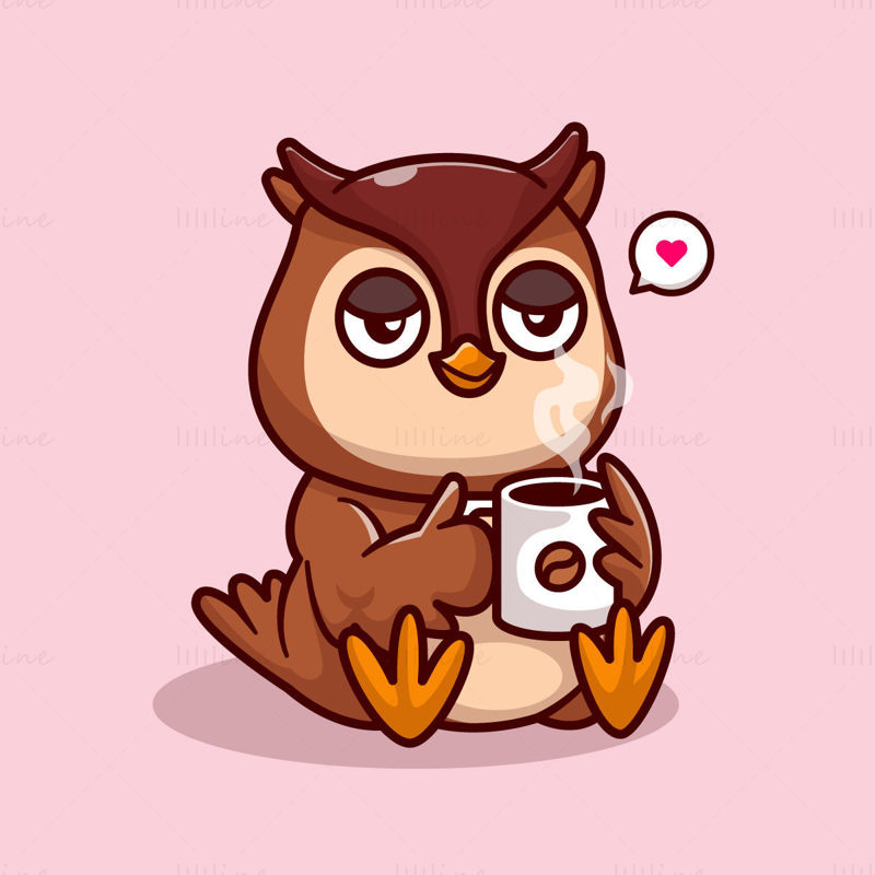 Cartoon owl drinking coffee vector