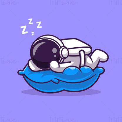 Astronauta de dibujos animados durmiendo en vector de almohada