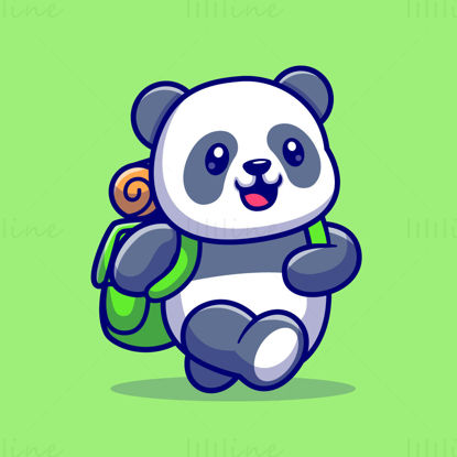 Panda din desene animate care se plimbă cu un vector de geantă
