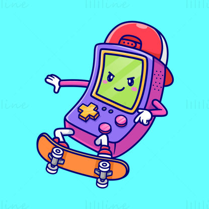 Cartoon game console playing skateboard illustration vector