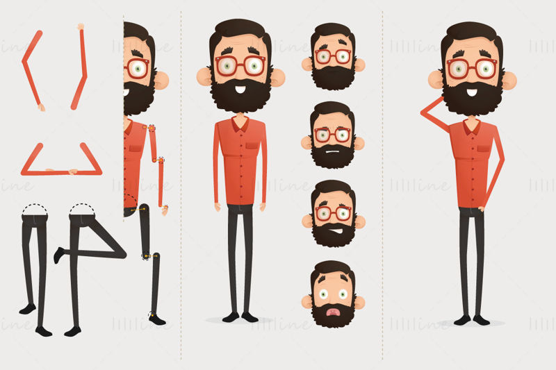 Cartoon bearded male character with glasses vector