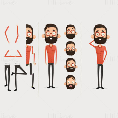 Cartoon bearded male character with glasses vector