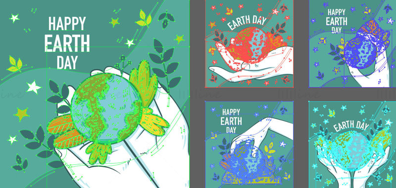 Earth day vector elements, the cartoon earth in hands