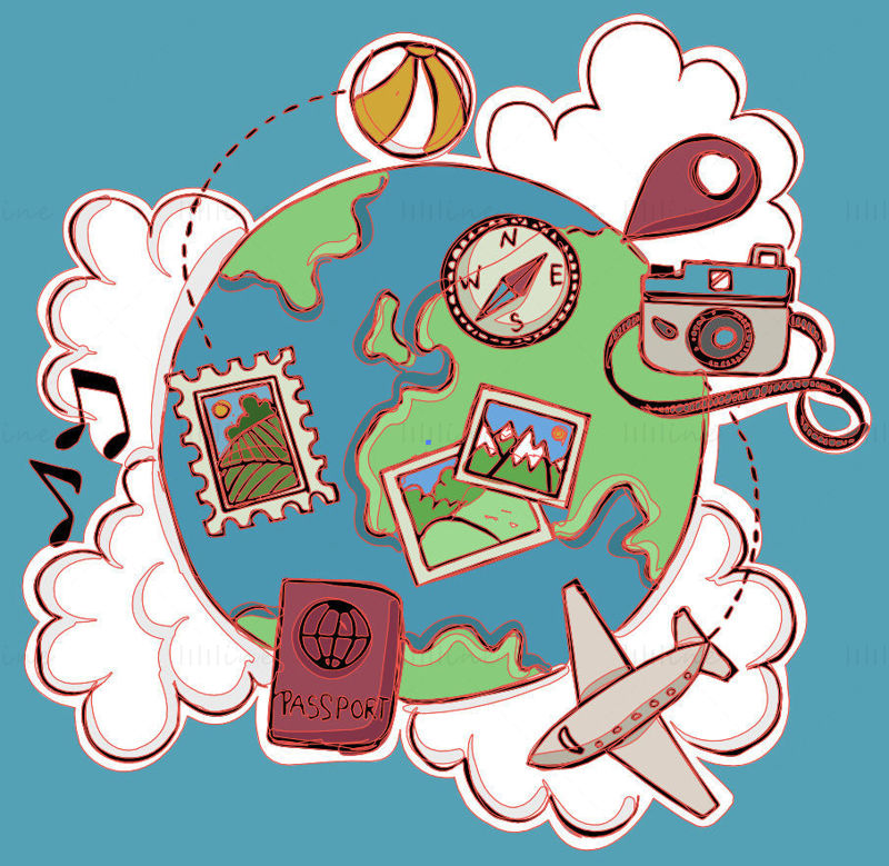 Cartoon global travel element vector