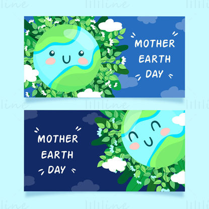 Smiling cartoon earth, mother earth day vector banner