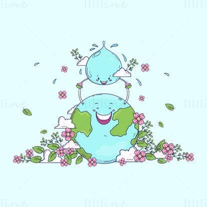 cartoon environmental protection earth and water illustration