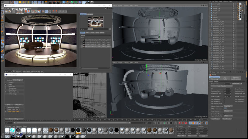 Virtual TV Studio Chat 3D Models Set 20