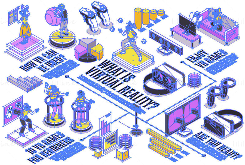 Isometric view virtual reality element vector