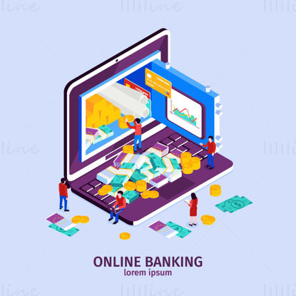 Isometric online banking element vector