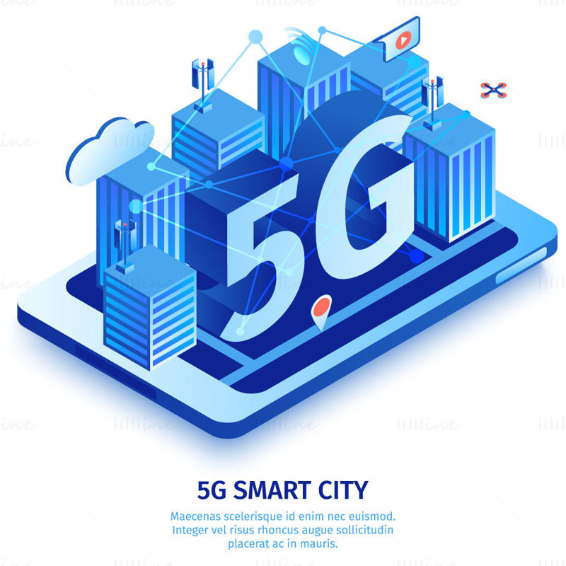 Blue 5G smarty city, vector