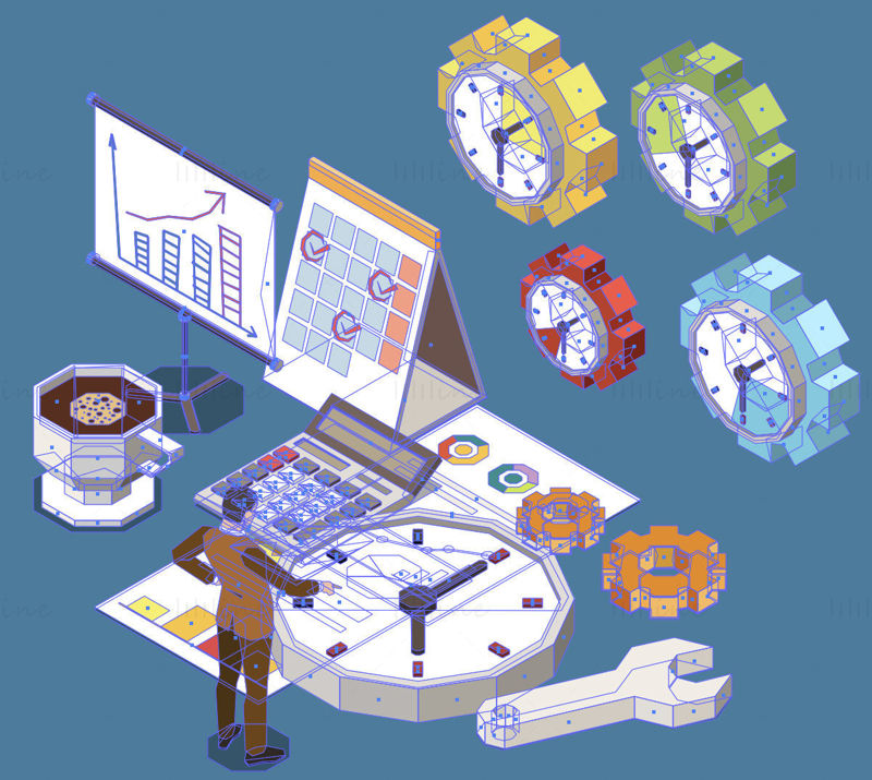 Isometric time management vector