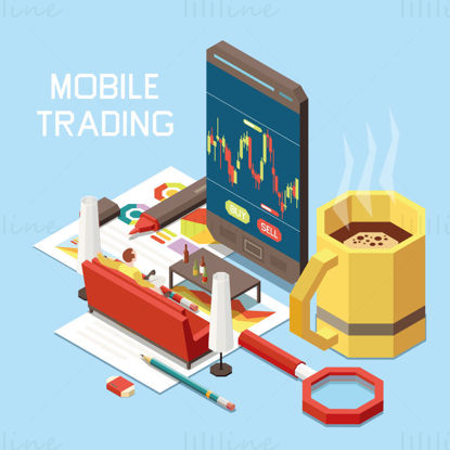 Isometric mobile trading element vector