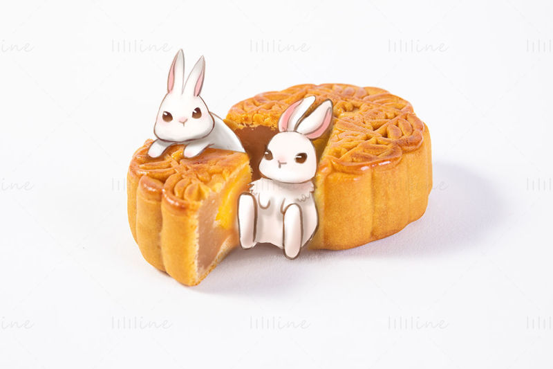 Le gâteau de lune et l'illustration du lapin