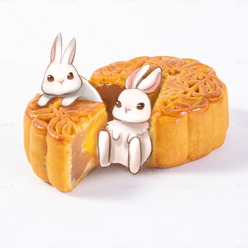 Le gâteau de lune et l'illustration du lapin