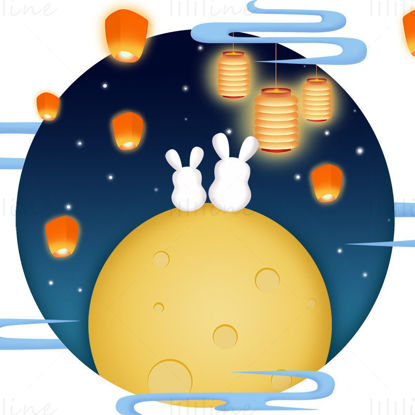 the Mid-Autumn festival 2 rabbits sitting on the moon