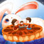Family eating moon cakes with rabbit illustration