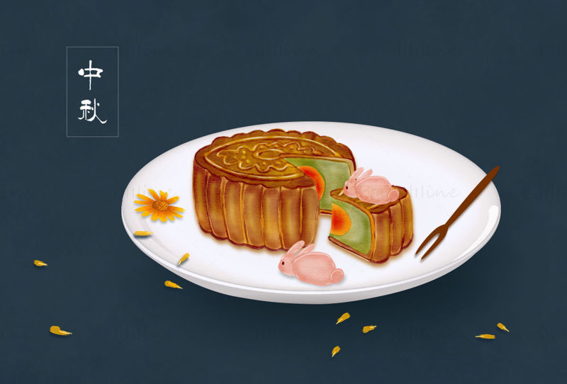 Mid-autumn moon cake illustration