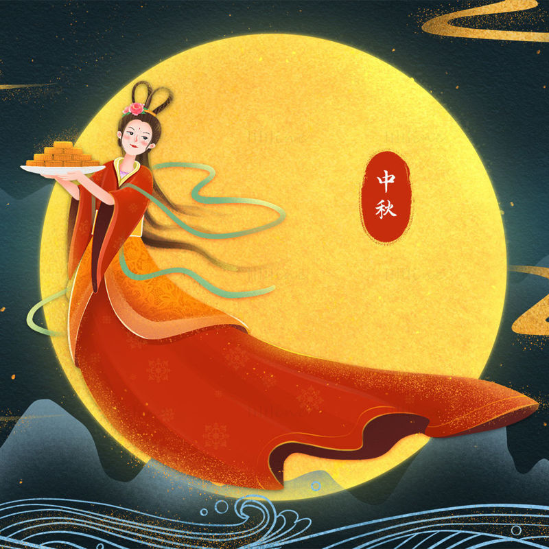 Fairy Chang'e donnant une affiche de gâteaux de lune