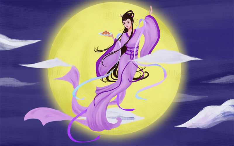 Chang'e flying to the moon illustration