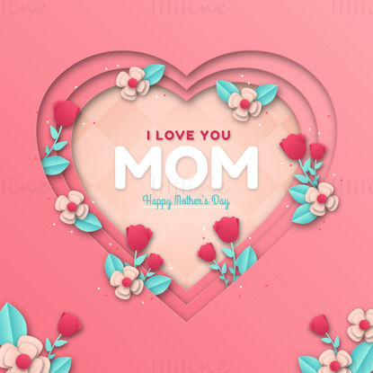 Heart shape pink mother's day card vector