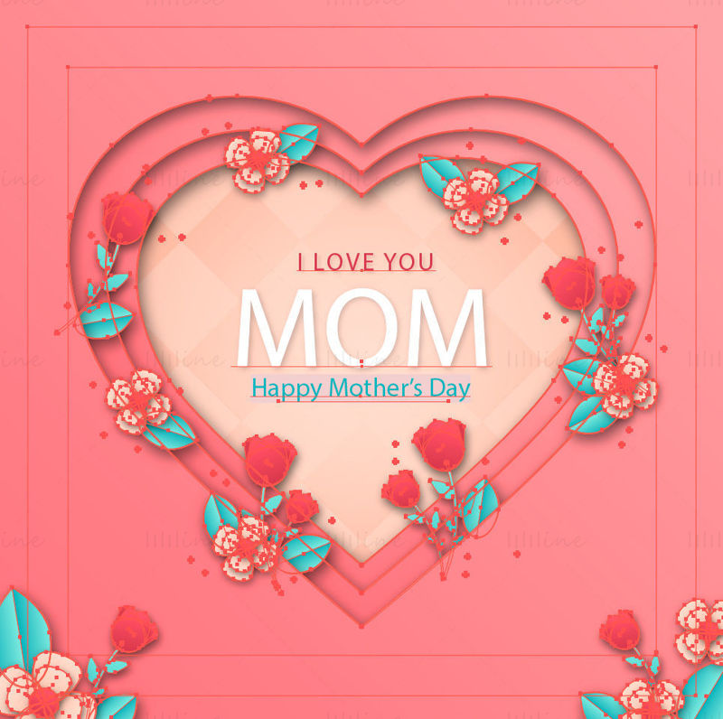 Vector de felicitare roz de ziua mamei în formă de inimă