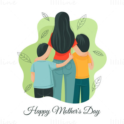 Mother's day illustration, mother, child back view