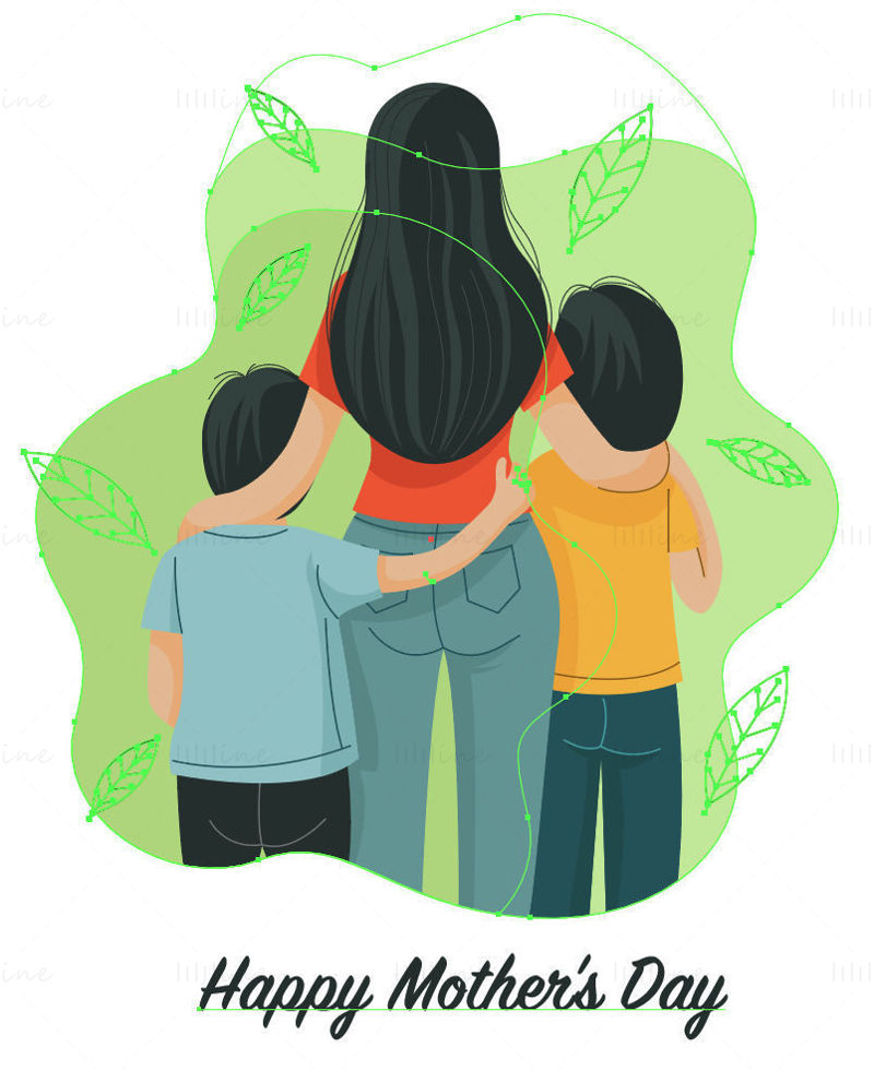 Mother's day illustration, mother, child back view