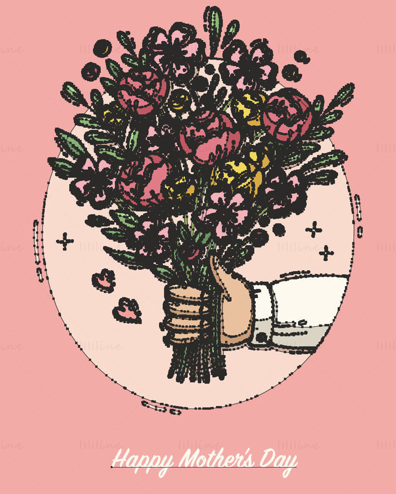 Vector de buchet de flori de garoafa de desene animate de ziua mamei