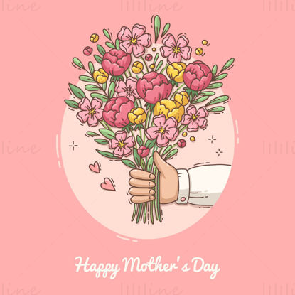 Mother's day cartoon carnation flower bouquet vector