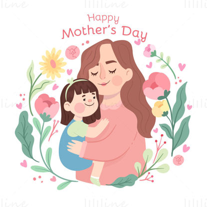 Mother's day poster mother and daughter vector