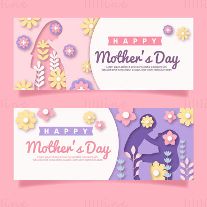 Mother's day banner pregnant woman, mom, baby vector