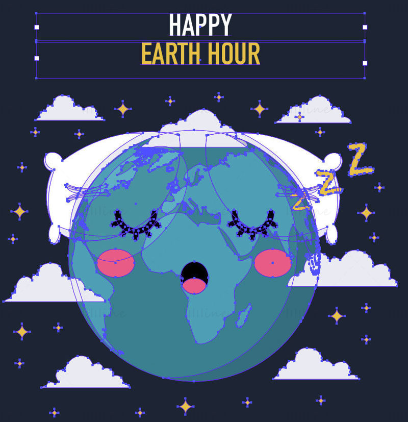 Affiche de vecteur de dessin animé heure de la terre