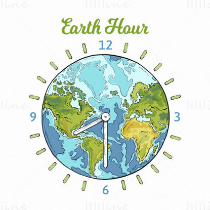 ملصقات بيئية ، ساعة أرضية ، وقت ساعة متجه