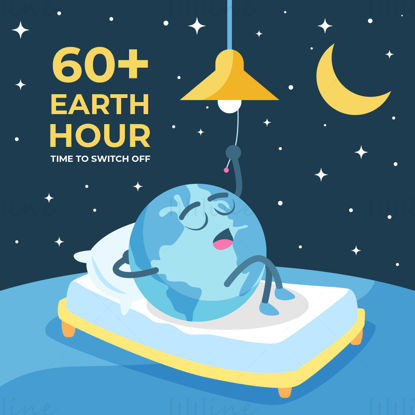 Cartoon earth hour vector, time to switch off