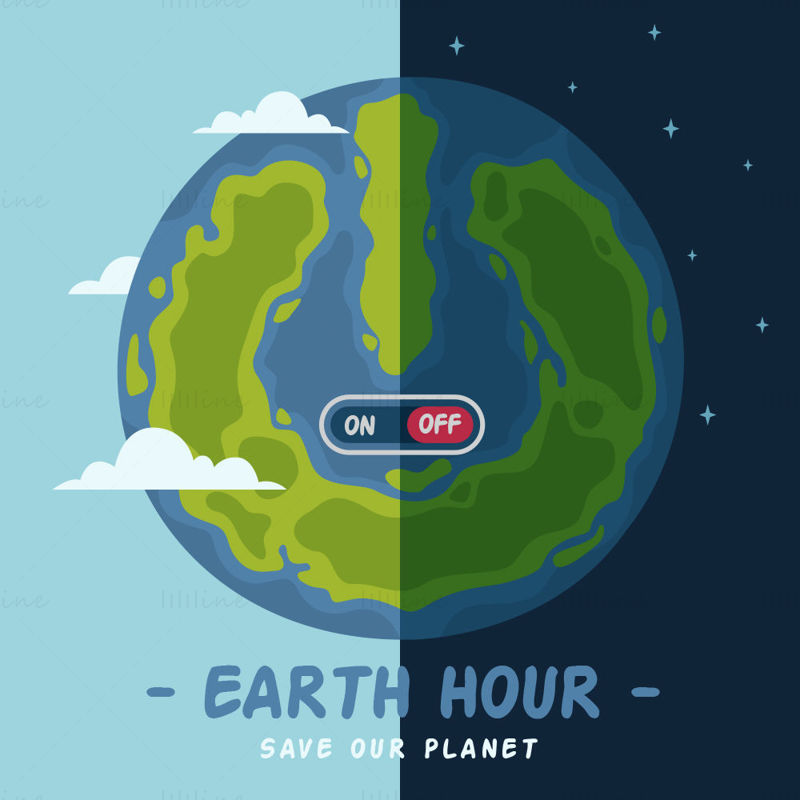 Ora Pământului este oprit, salvează planeta noastră, vector